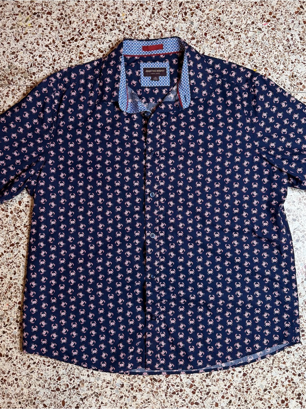 Johnston & Murphy Navy Floral Short-Sleeve Button-Down Shirt XL